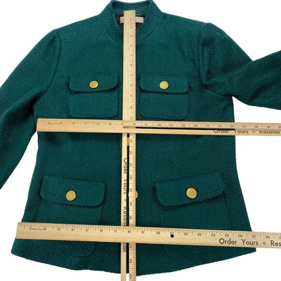 Chicos Tweed Jacket Women's Size 0 Green Long Sleeve Lined Gold Button Front - Picture 4 of 16